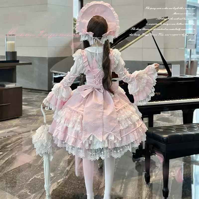 Vintage Lolita Dress Pink Doll-like Dress Princess Sleeve Blouse BNT Blouse+Bonnet+2 Hair Clips / M Vintage Lolita Dress Pink Doll-like Dress Princess Sleeve Blouse BNT Blouse+Bonnet+2 Hair Clips / M