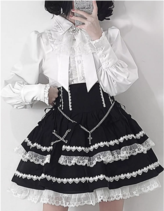 Jirai Kei Blouse Skirt Gothic Lolita Shirt Skirt Set (L M S XL) 35320:499042