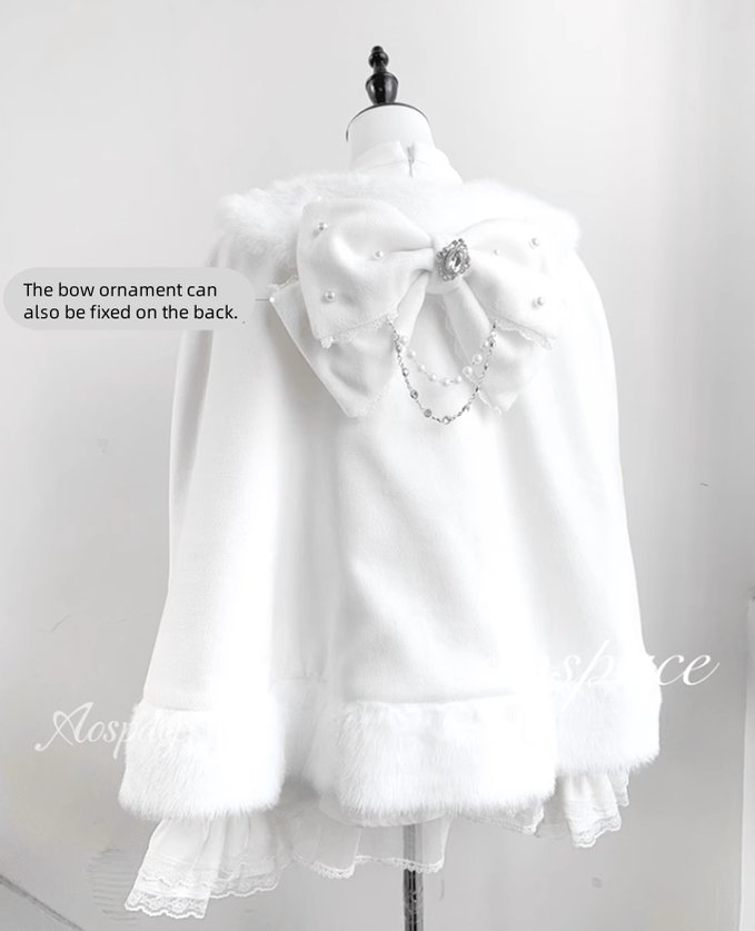 Jirai Kei Cape Plush Coat With Rhinestone Bow Knot 42149:730998