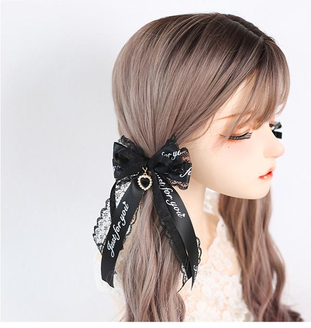 Jirai Kei Black Pink Hair Pin Lace Ribbon Hair Clip 22536:322374