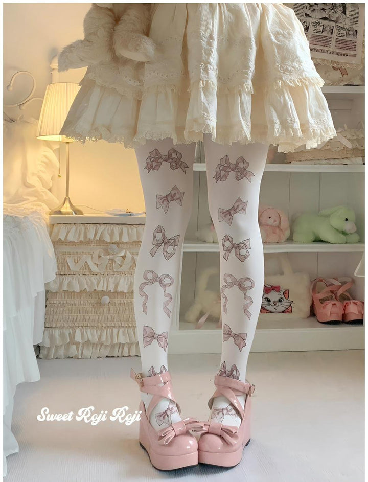 Sweet Lolita Tights Cute Velvet Bow Printed Socks Multicolor 42367:738087