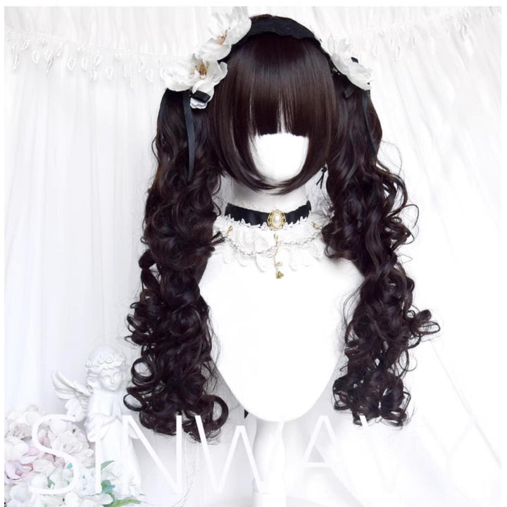 Black Jirai Kei Wig Set Lolita Roman Curly Double Ponytail 42183:732991