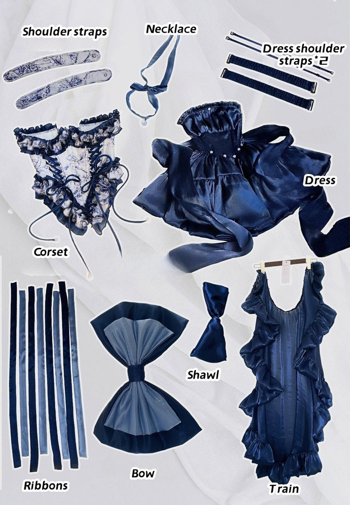 Blue Corset Set Lace Up Corset Top 36400:576746