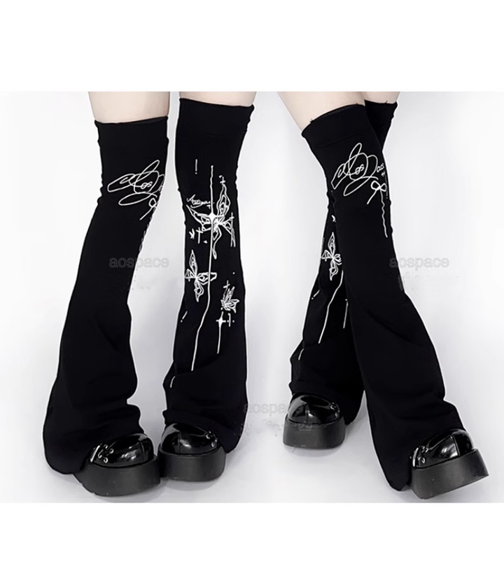 Y2K Leg Warmers Flared Leg Covers Butterfly Print Socks 39674:637180