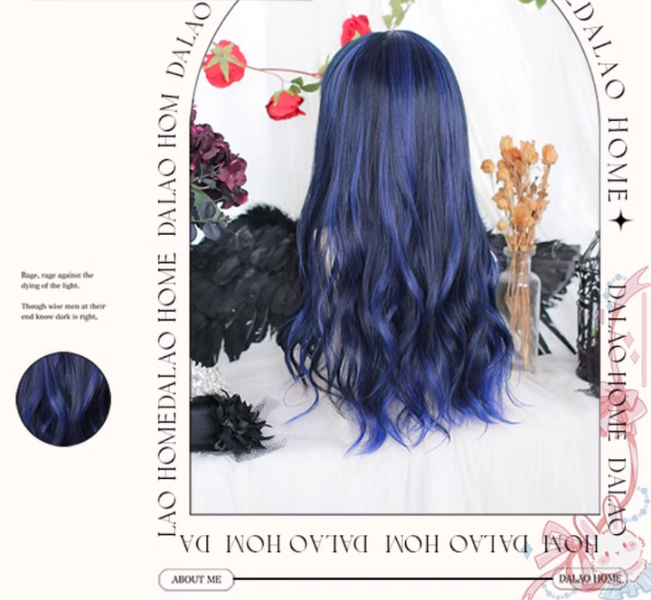 Lolita Wig Blue Black Wig With Big Waves Long Wig 35620:496346 35620:496346