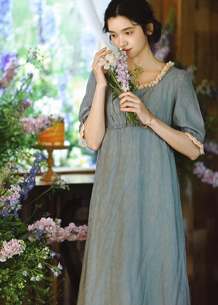 Mori Kei Fairy Dress High-Waisted Dress Mid-Sleeve Dress 36342:547106