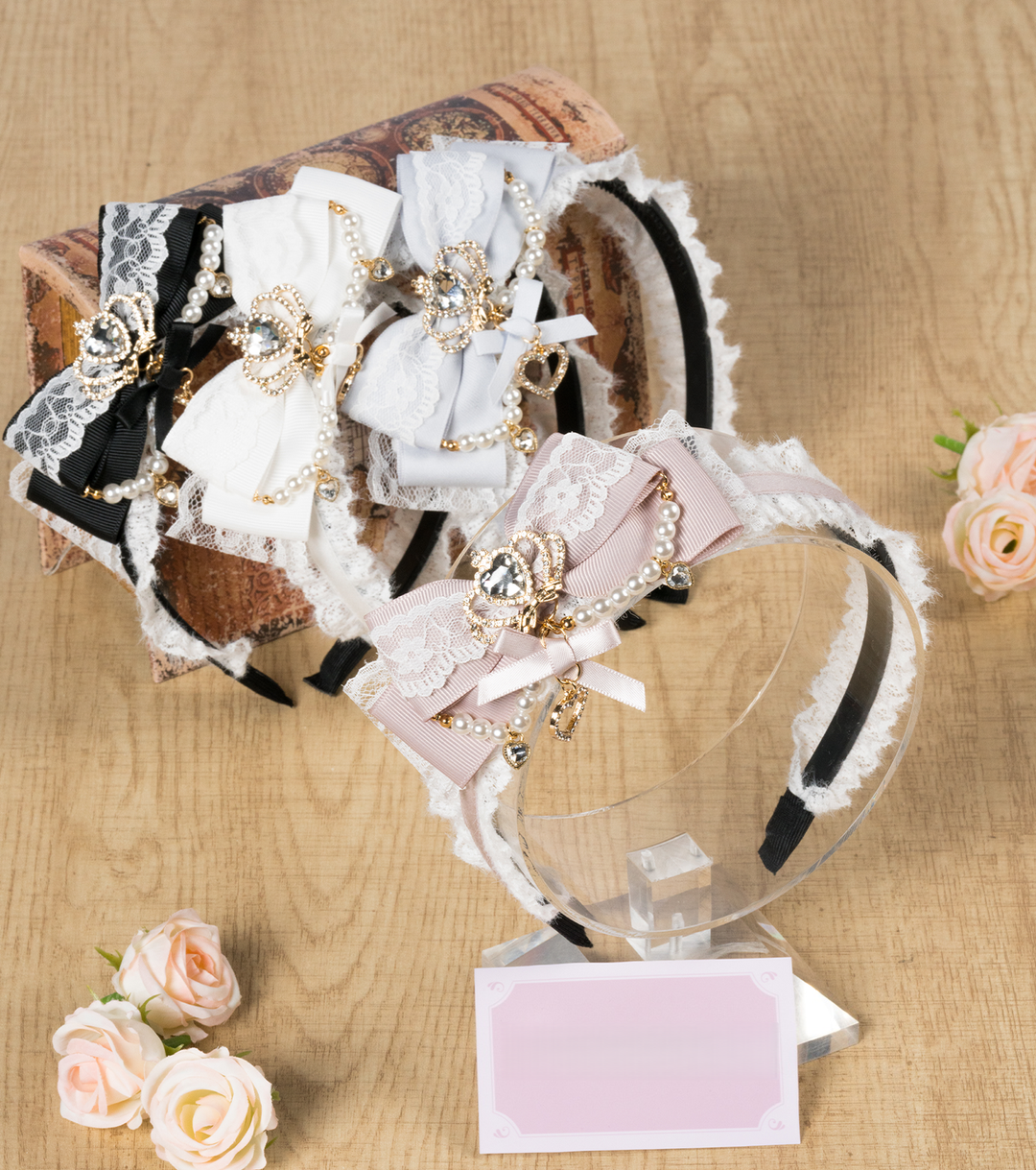 Ryousangata Bow Headband, Rhinestone Accents 44413:808718