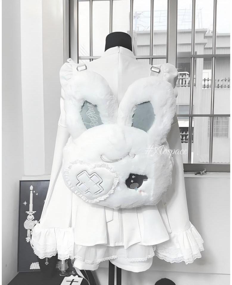 Kawaii Bag Black White Plush Crossbody Bag Rabbit Backpack 41448:698302