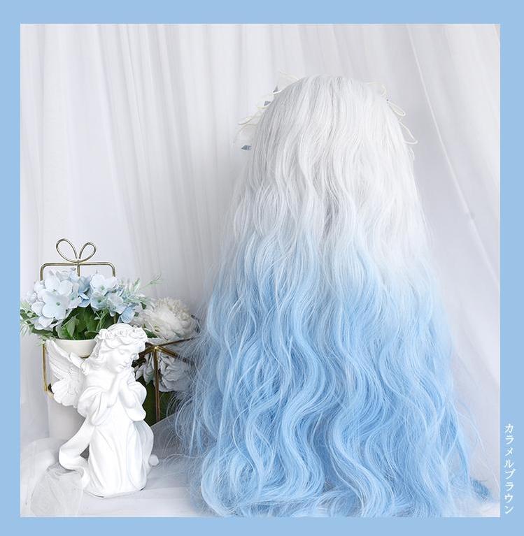 Lolita Wig White-Blue Gradient Cute Long Curly Wig 39356:641032