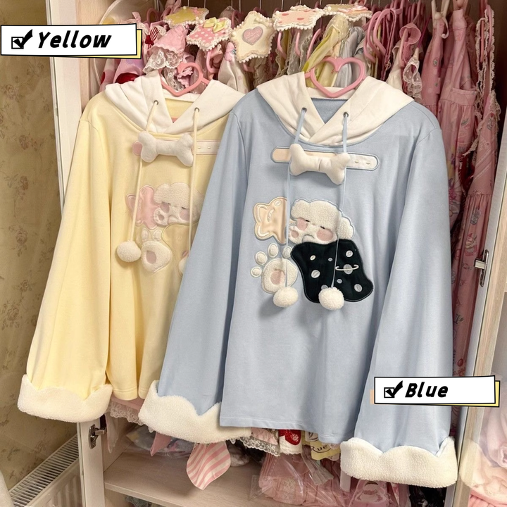 Y2K Sweatshirt Kawaii Hoodie Fleece Loose Fit Top 41444:698730