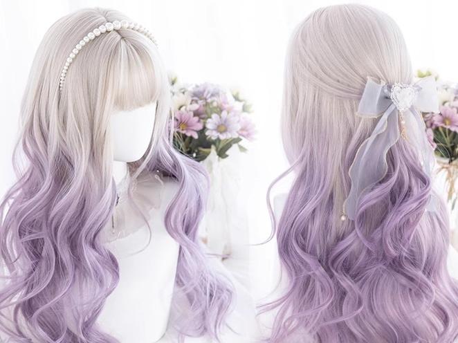 Purple Big Wave Wig Gradient Bangs Wig 31712:373004 31712:373004