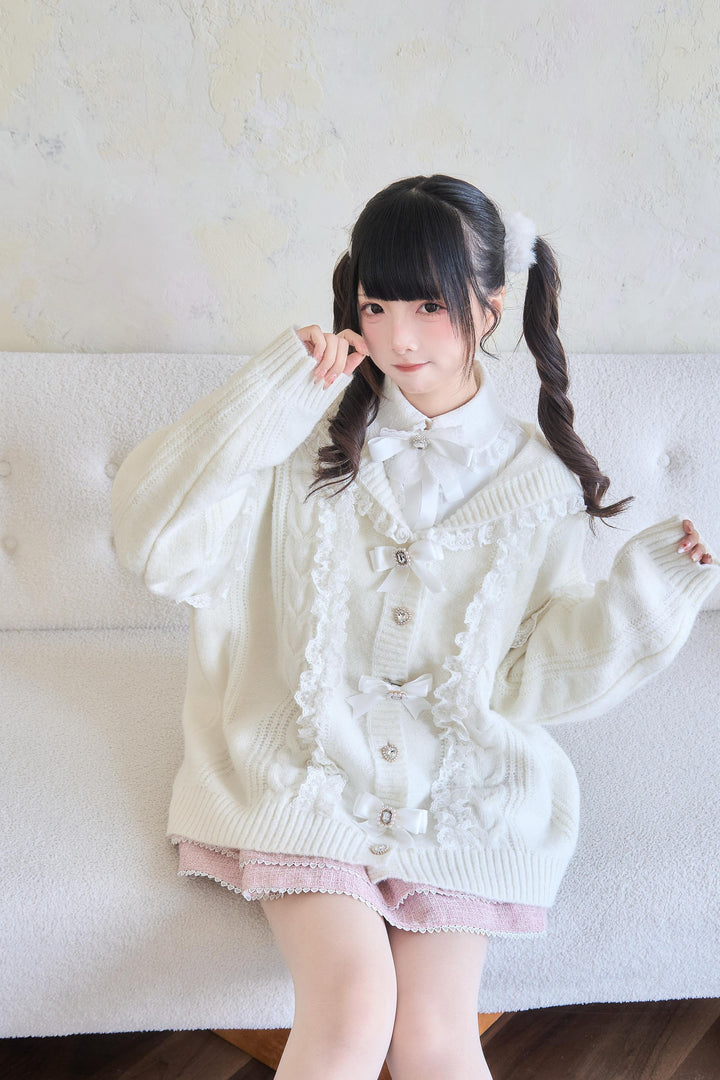 Jirai Kei Sweater Lace Sailor Collar Cardigan With Bows 41682:711774