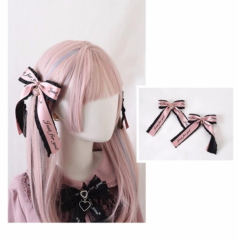 Jirai Kei Ryousangata Hair Clips with Letter Ribbons and Bow 22544:333184