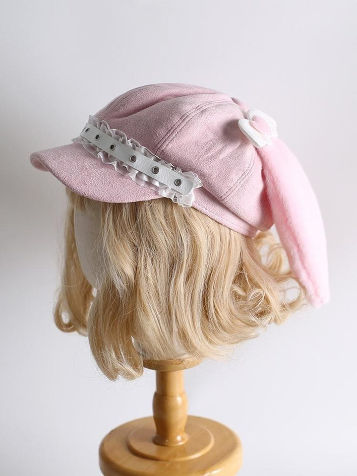 Kawaii Pink Beret Hat, Removable Bunny Ears 43826:786474