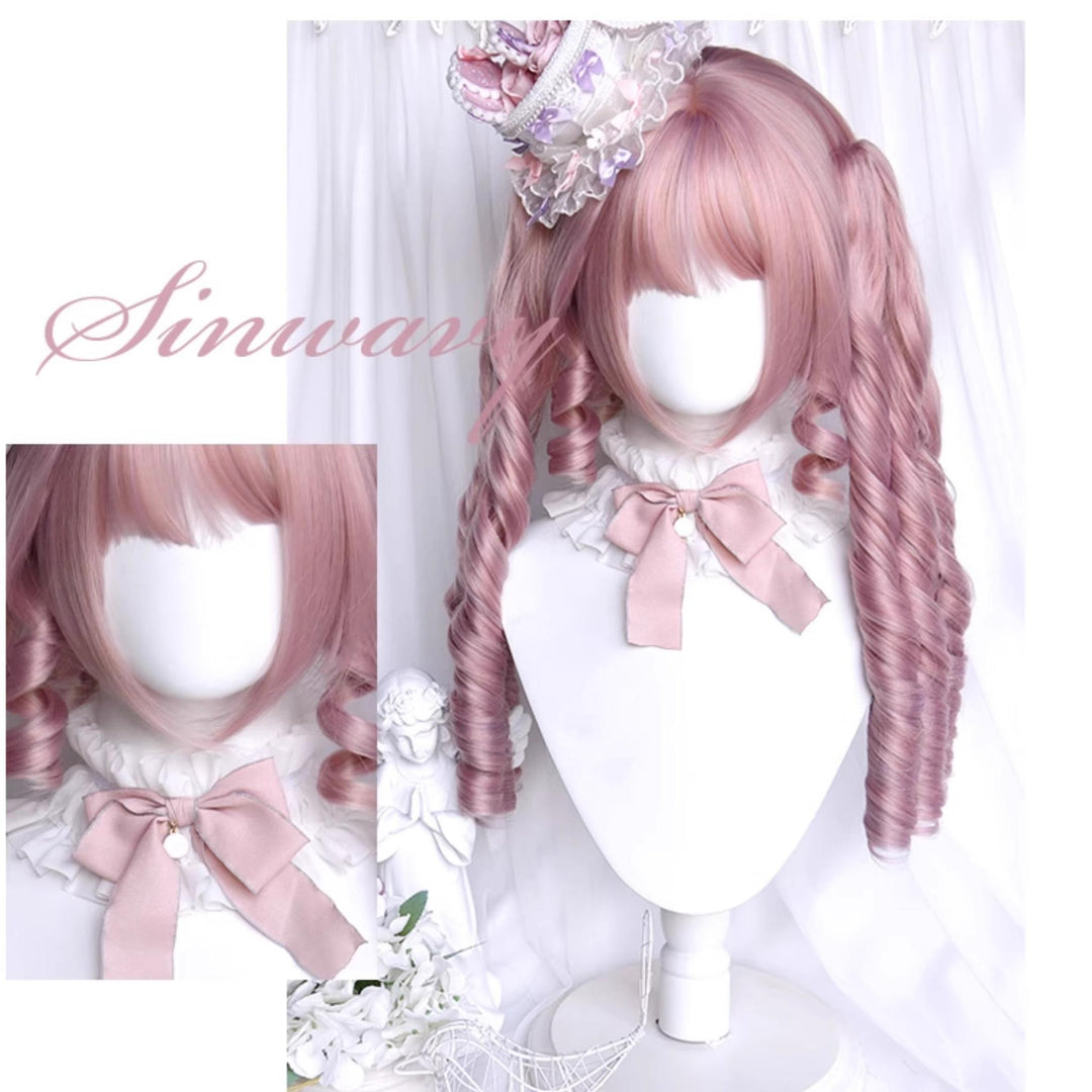 Lolita Wig Roman Curl Wig Double Ponytail Pink Wig 39344:627752