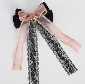 Jirai Kei Black Pink Hair Pin With Lace And Bow 22530:322924 22530:322924