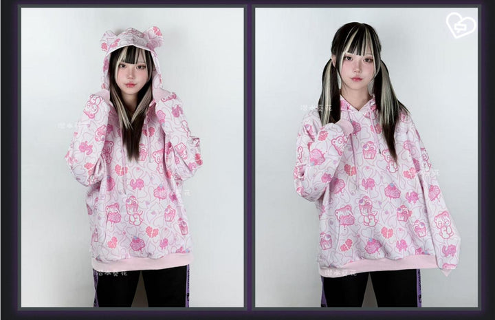 Yami Kawaii Printed Jacket and Hoodie, Bear Ear 44149:798135