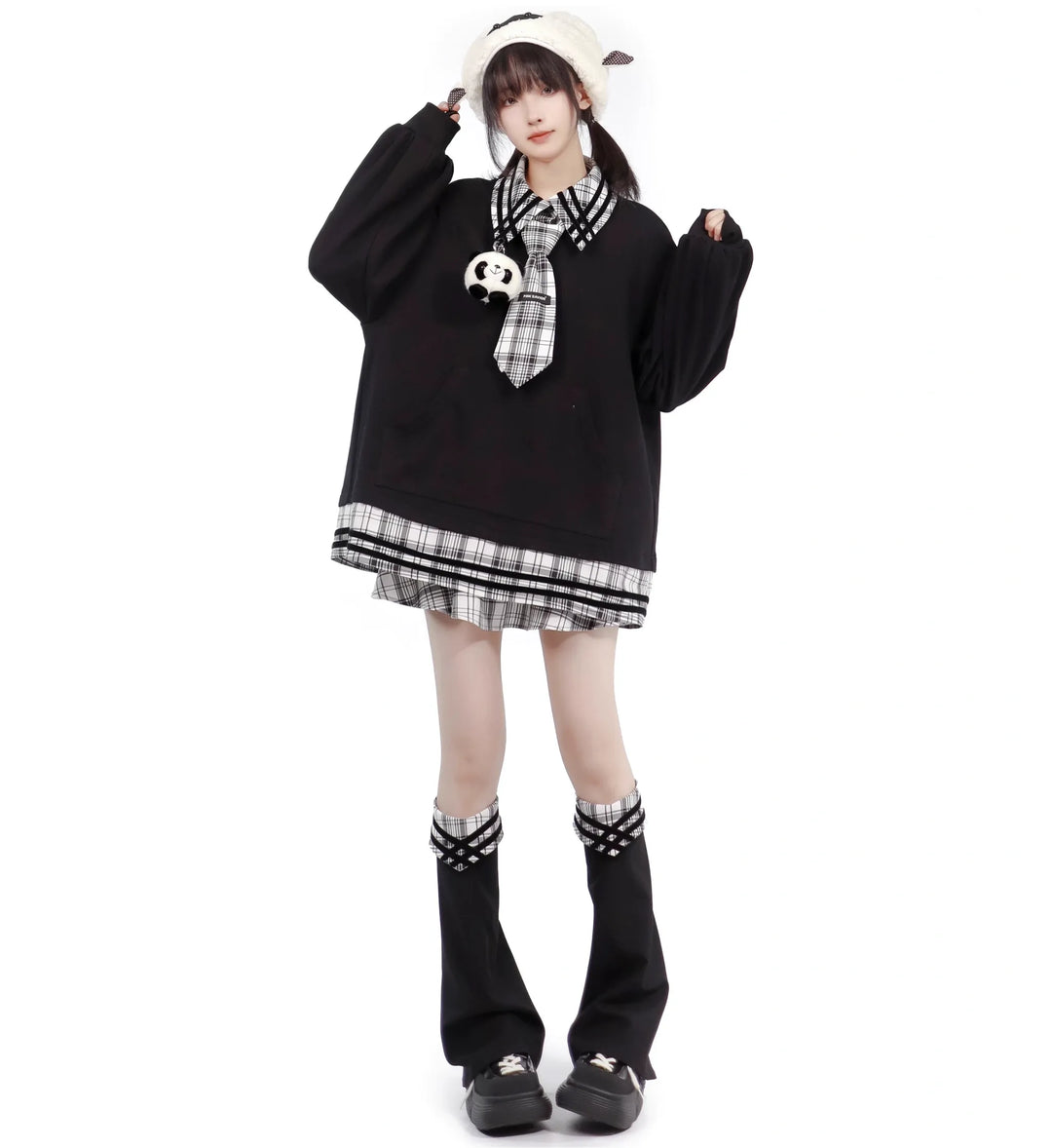 Kawaii Black Jacket Hoodie With Panda Plush Doll 29374:353392 29374:353392