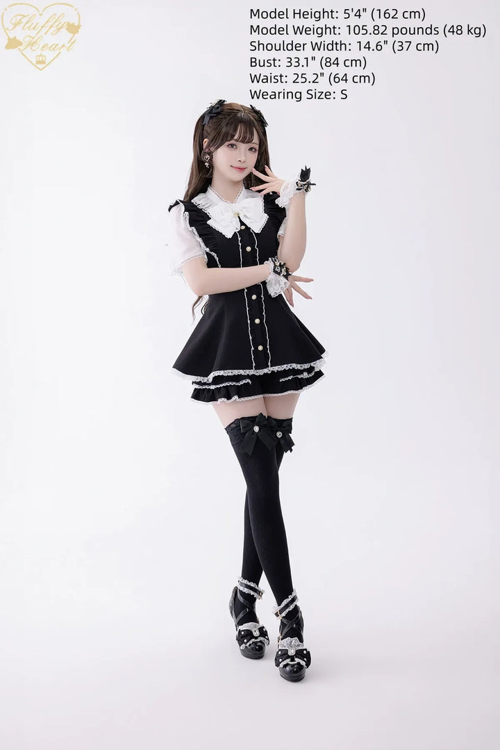 Jirai Kei Button Closure Dress Set Up, Chiffon Sleeves 45390:846599