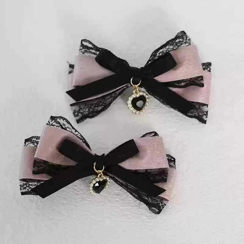 Jirai Kei Headdress Black Pink Hairpin Bow Hair Clip 22536:614866