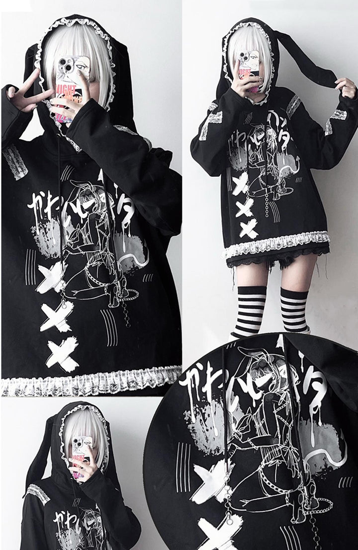 Y2K Cotton Hoodie Yami Kawaii Bunny Ear Hoodie 34000:477332 34000:477332