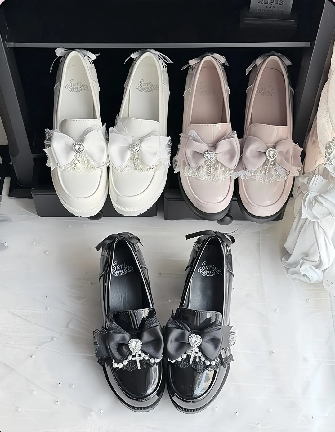 Jirai Kei Heeled Shoes, Pearl Chain and Cross Details 45695:860685