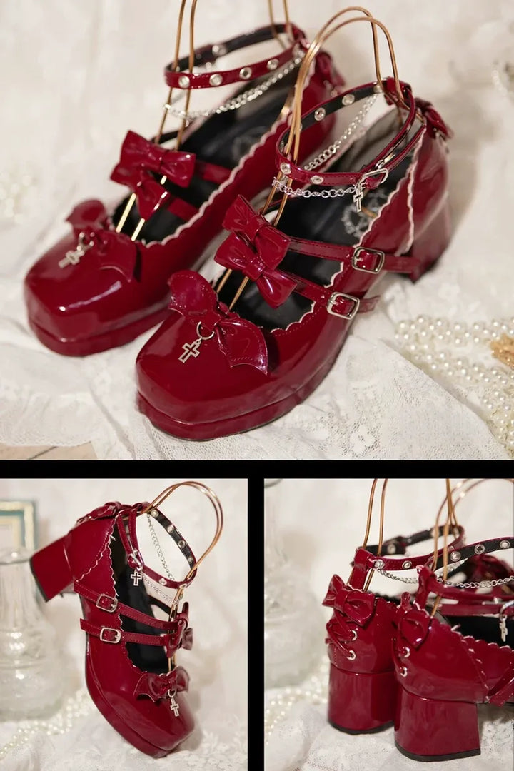 Halloween Gothic Lolita Heeled Shoes, Cross Pendant 45653:857595