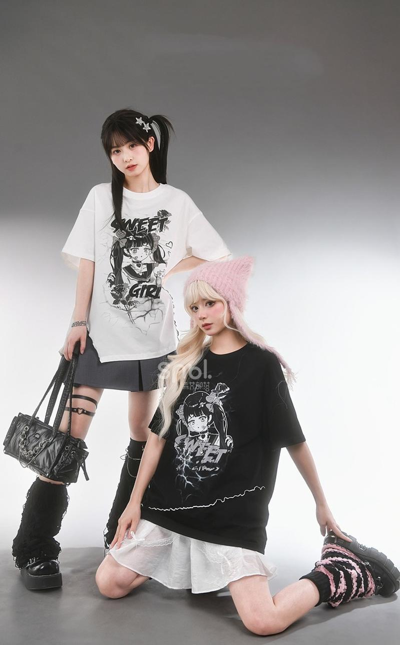 Y2K T-Shirt Anime Top Ripped Design 35898:560046