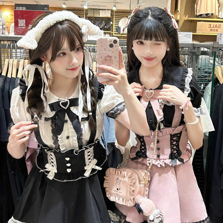 Jirai Kei Shirt Sweet Lace Blouse Short Sleeve Peter Pan Collar 35260:540226 35260:540226
