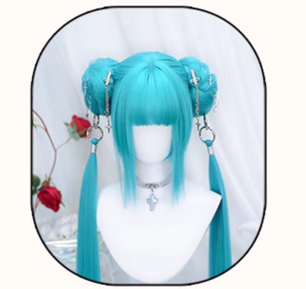 Lolita Wig Anime Wig Short Straight Hairpiece With Natural Ponytail 35882:506064