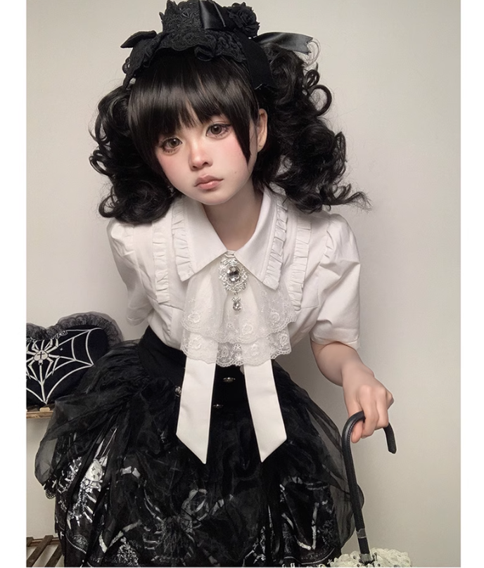 Gothic Lolita Blouse White Short-sleeved Shirt 37554:566558