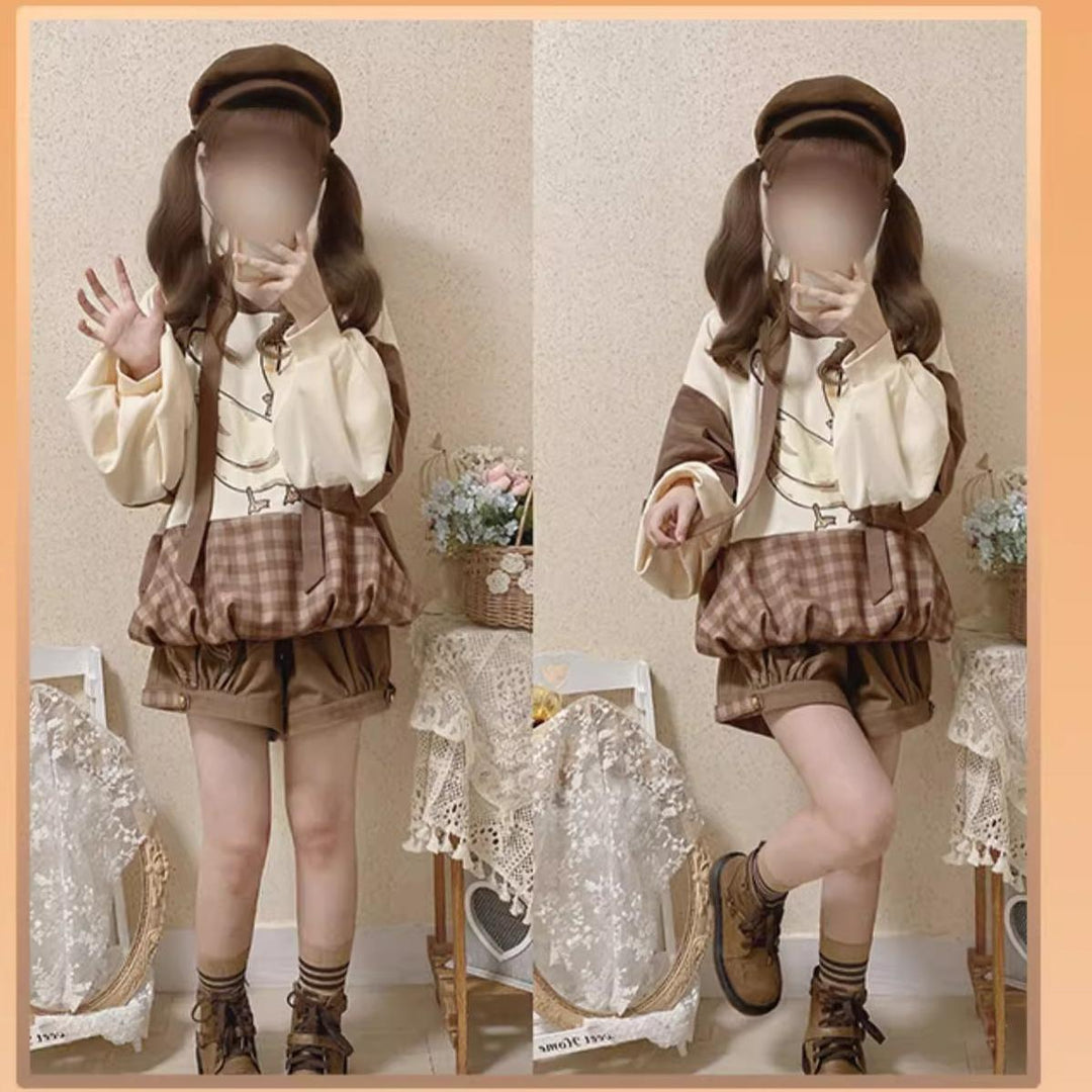 Vintage Beige Hoodie Goose Pattern 22764:353620 22764:353620