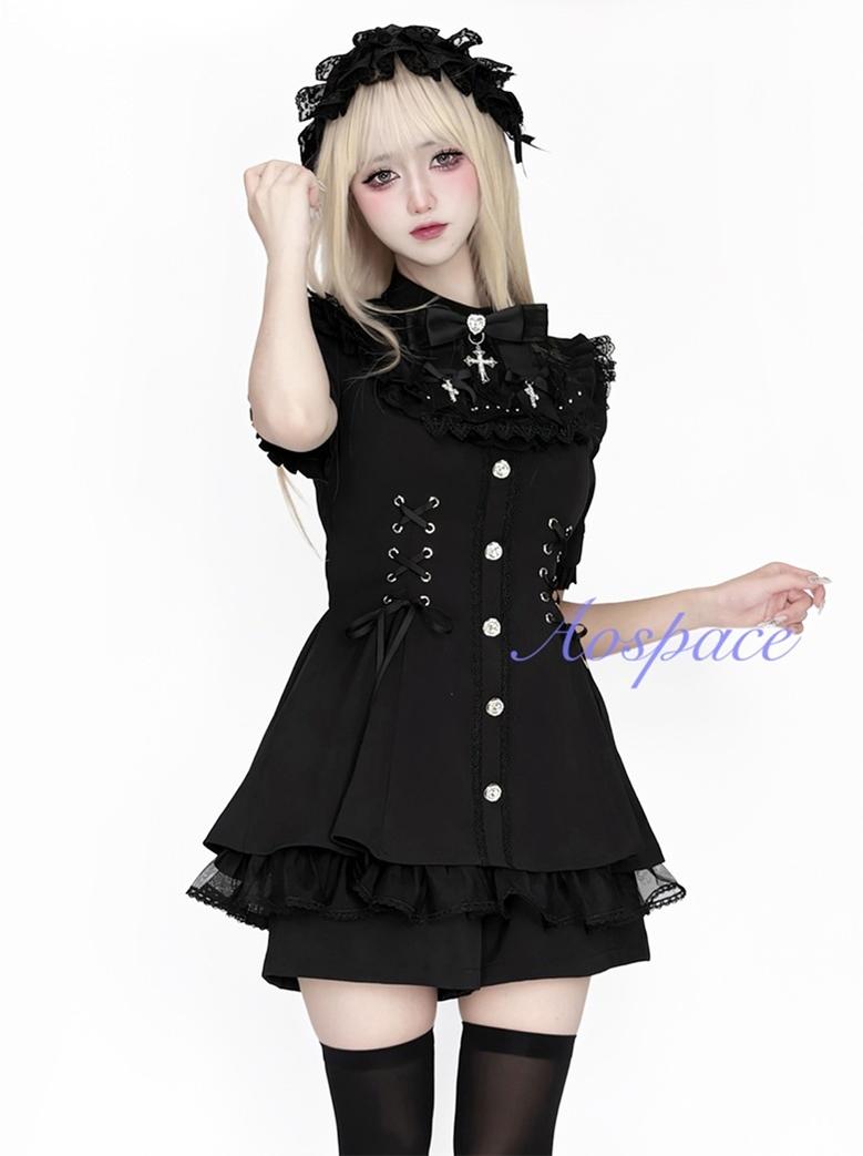 Short-sleeved Ryousangata Dress, Detachable Bowtie 43823:786767