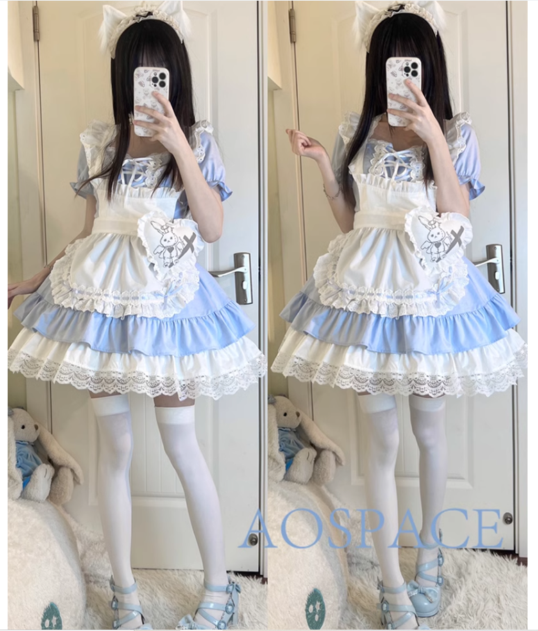 Sweet Lolita Dress Maid Apron Outfit Sweet Color-Block Dress 37560:564276