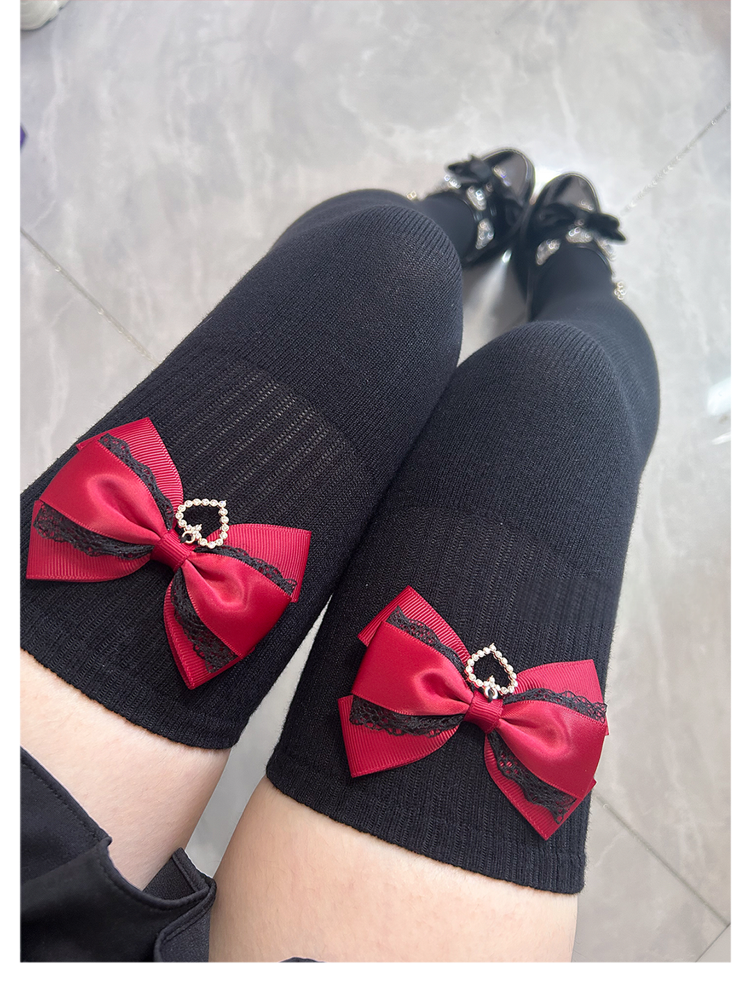 Jirai Kei Socks Cute Cashmere Thighhighs With Lace Bow 41744:716894