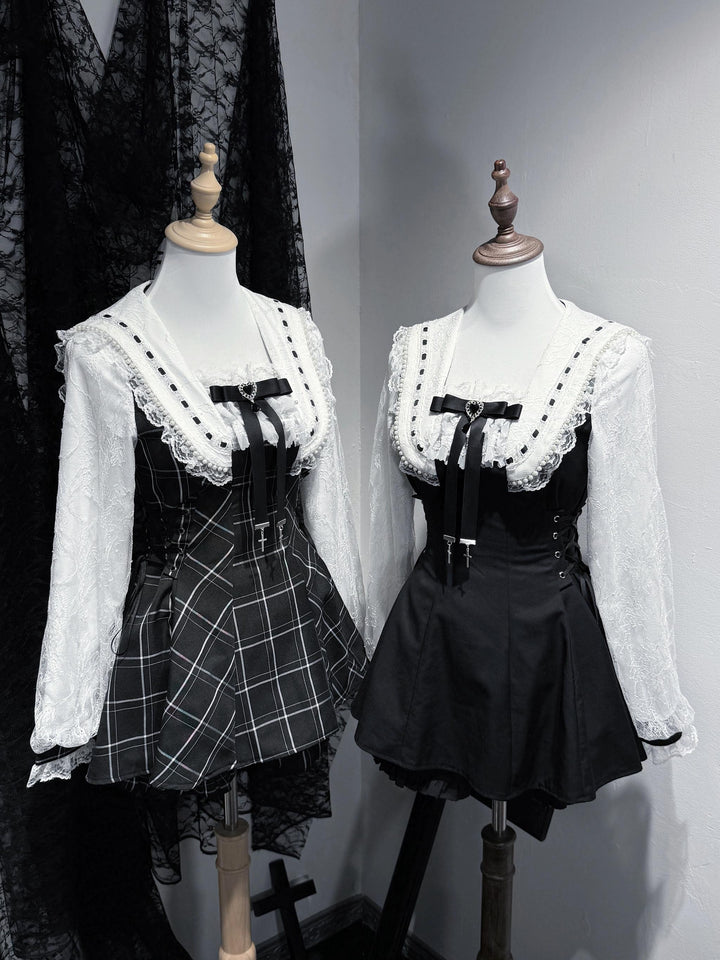 Long-Sleeved Jirai Kei Dress, Pocketed Shorts 43856:787376