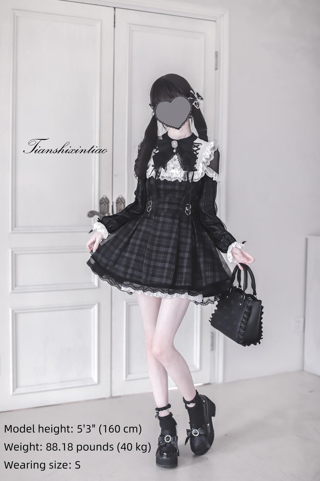 Plaid Jirai Kei Set-Up, Voile Layered Dress 43757:784689