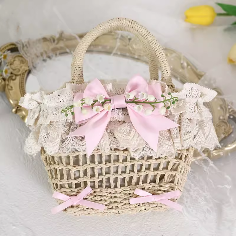Mori Kei Bag Cottagecore Woven Bag Lolita Lace Bag 36442:523016