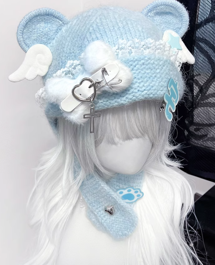 Y2K Knitted Hat Bear Ear Hat Cute Subculture Hat 41738:718110