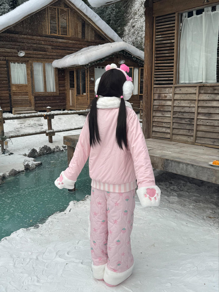 Padded Kawaii Padded Zipper-Closure Coat, Strawberry Details 44671:817977