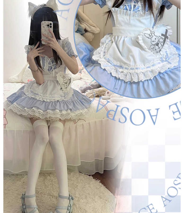 Sweet Lolita Dress Maid Apron Outfit Sweet Color-Block Dress 37560:564268