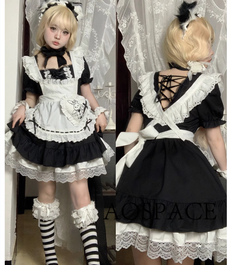 Sweet Lolita Dress Maid Apron Outfit Sweet Color-Block Dress 37560:564250