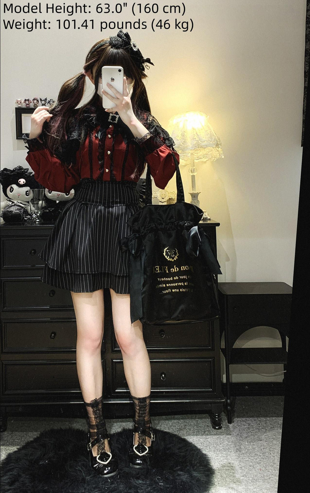 Lace Jirai Kei Blouse, Heart-Shaped Buttons 44757:824049