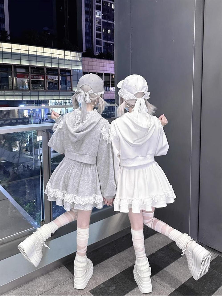 Lace Ryousangata Hoodie Outfit, Zipper Closure 43812:786268