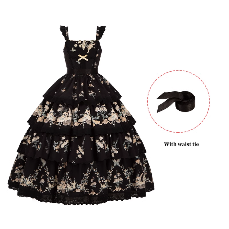 Classic Lolita Dress Twins JSK Cottagecore Embroidery Dress Tiered (L M S) 39470:641276