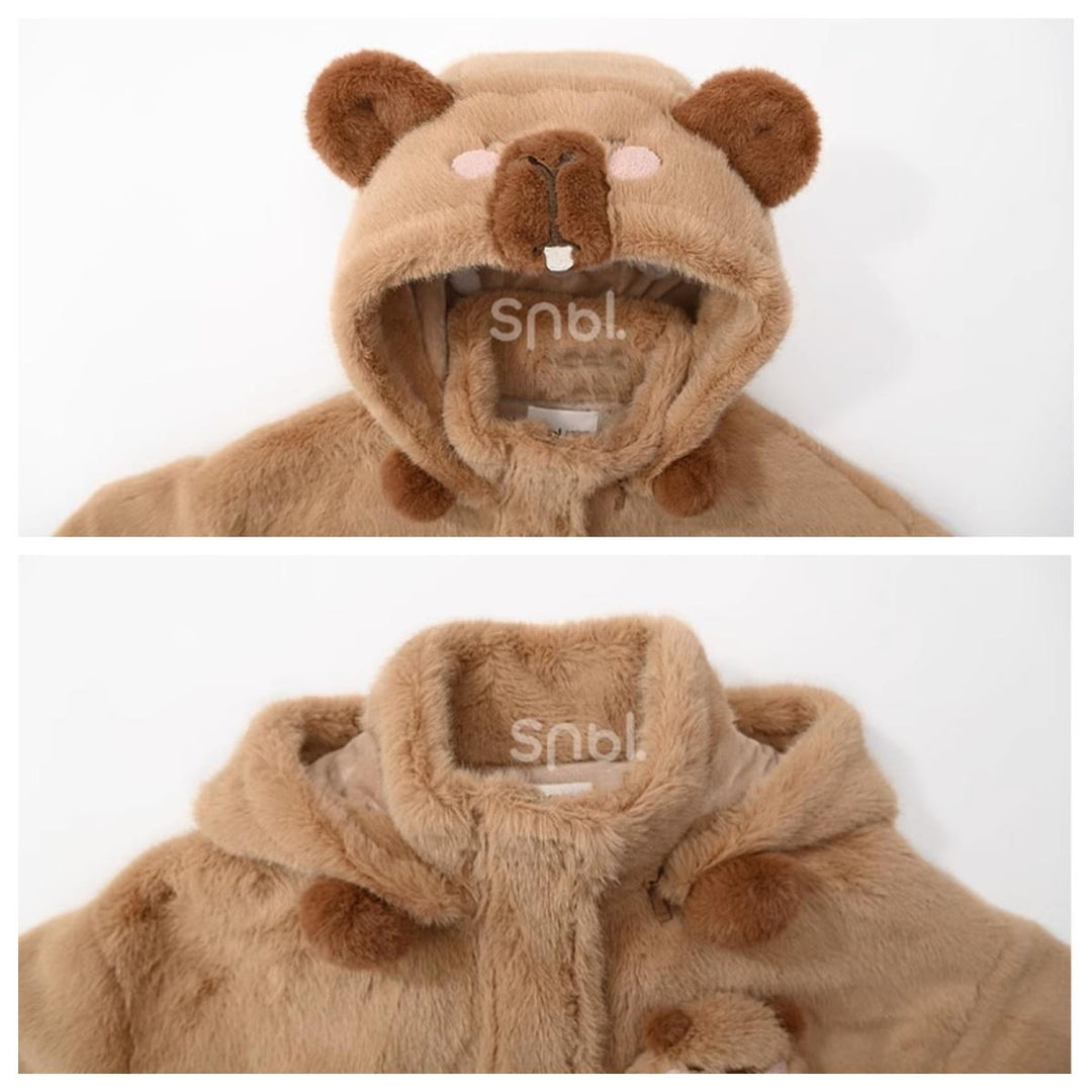 Kawaii Winter Coat Fleece Brown Hooded Coat With Bear Ears 40222:659192