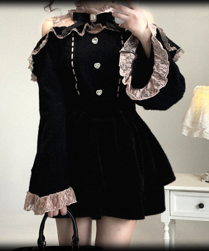 Jirai Kei Off-Shoulder Sweater, Lace Neck (Pre-sale) 44471:811049