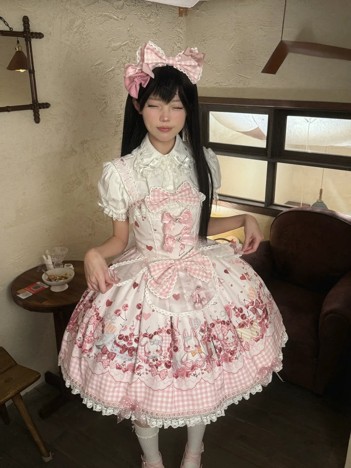 Kawaii Lolita Bunny Print JSK Dress, Detachable Apron 45164:838508