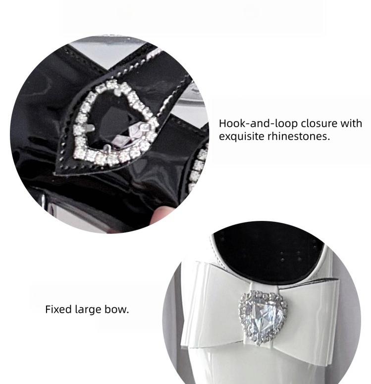 Jirai Kei Square Toe Chunky Heels, Heart rhinestone Details 45840:867443