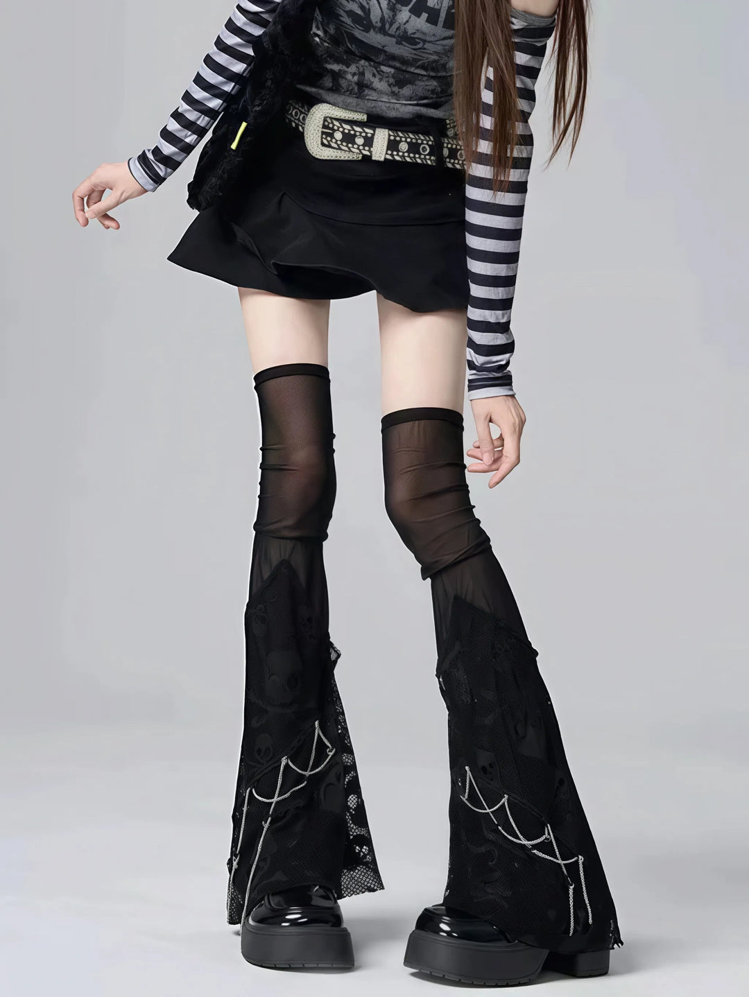 Y2K Over-Knee Leg Warmers, Tulle Chain Design 45201:840506